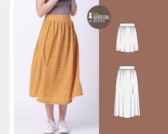 Midi Skirt Pattern, Sizes 10-18, Pdf, Sewing Patterns For Women, Gathered skirt pattern, Skirt patterns for women, Long skirt pattern