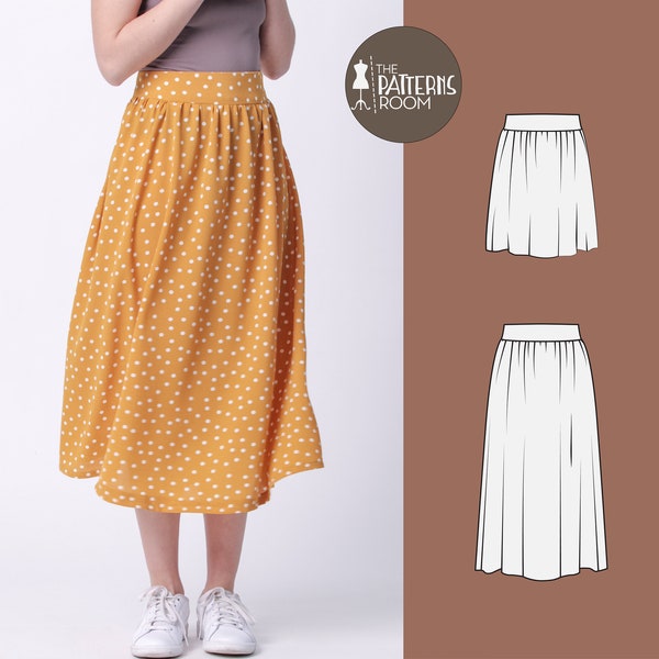 Midi Skirt Pattern, Sizes 10-18, Pdf, Sewing Patterns For Women, Gathered skirt pattern, Skirt patterns for women, Long skirt pattern