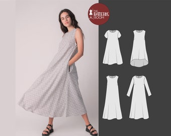 Shift Dress Sewing Pattern: Women's A-Line Maxi Dress (Sizes 10-18) (PDF)