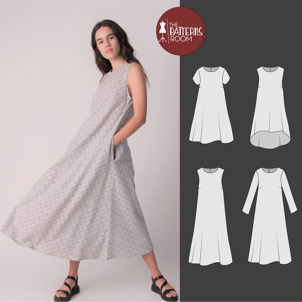 Dress pattern, sizes 10-18, PDF, Sewing patterns for women dress, Shift dress pattern, maxi dress pattern, womens dress sewing pattern