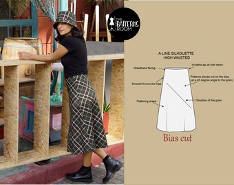 Midi skirt pattern, Sizes 10-18, sewing patterns for women, skirt sewing pattern, A line skirt pattern, skirt pattern pdf, patron couture