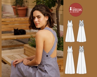 Backless dress pattern, Sizes 10-20 pdf, Party dress pattern, Open back pattern, Wedding dress pattern, Prom dress pattern