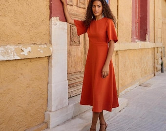 Midi Dress Sewing Pattern: A-Line, Petal Sleeve (Sizes 10-18 PDF Download)