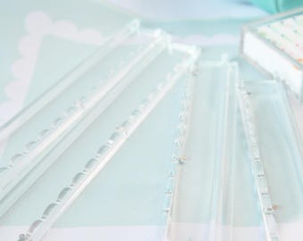 Miniature Acrylic Mahjong Racks with Scallop Pushers, 12" Rack suitable for travel mah jongg sets, set of 4