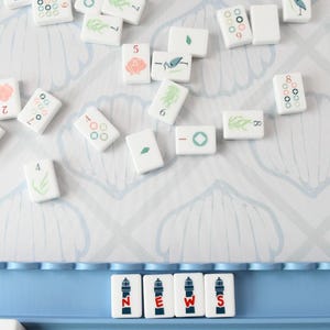 Coastal Shell Mahjong Mat, Neoprene Table Cover, Hand-Illustrated Beach Game Night Decor image 2