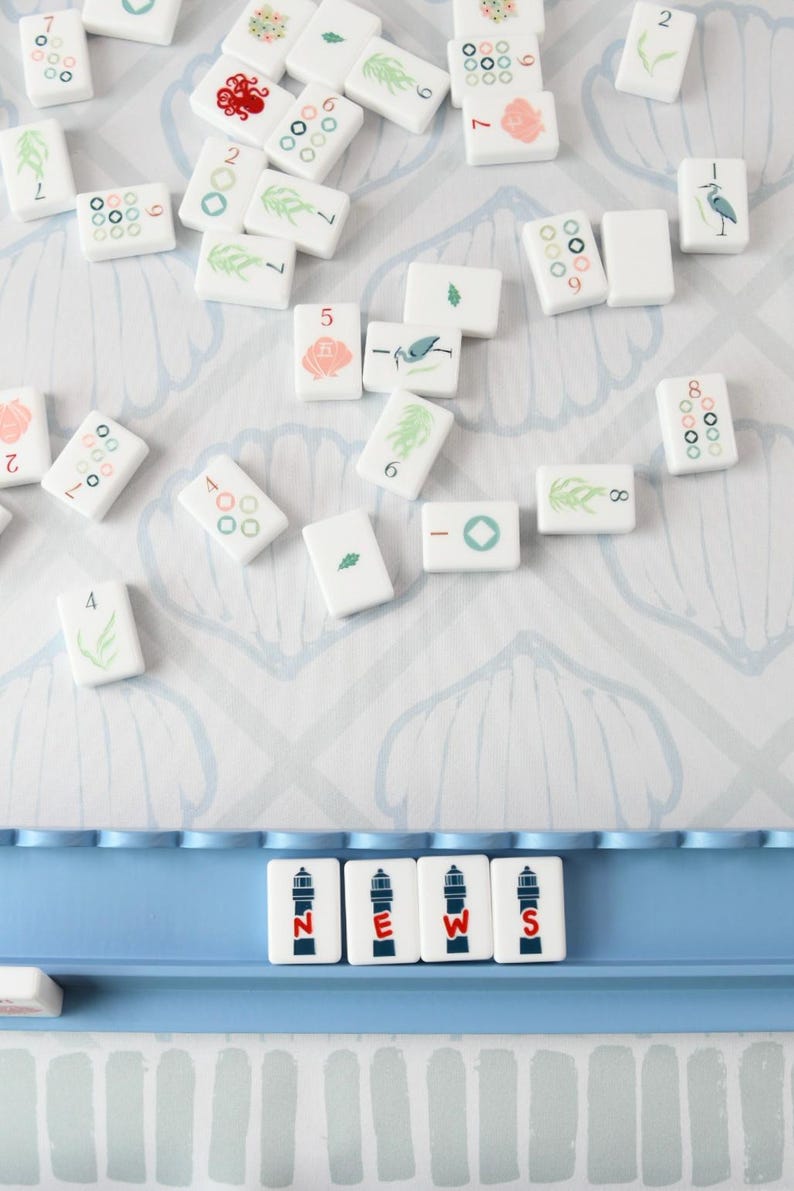 Coastal Shell Mahjong Mat, Neoprene Table Cover, Hand-Illustrated Beach Game Night Decor image 2