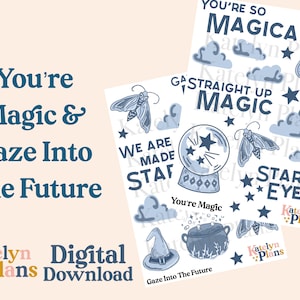 「You’re Magic」と「Gaze Into The Future」の印刷可能なプランナー ステッカー (デジタル ダウンロード)