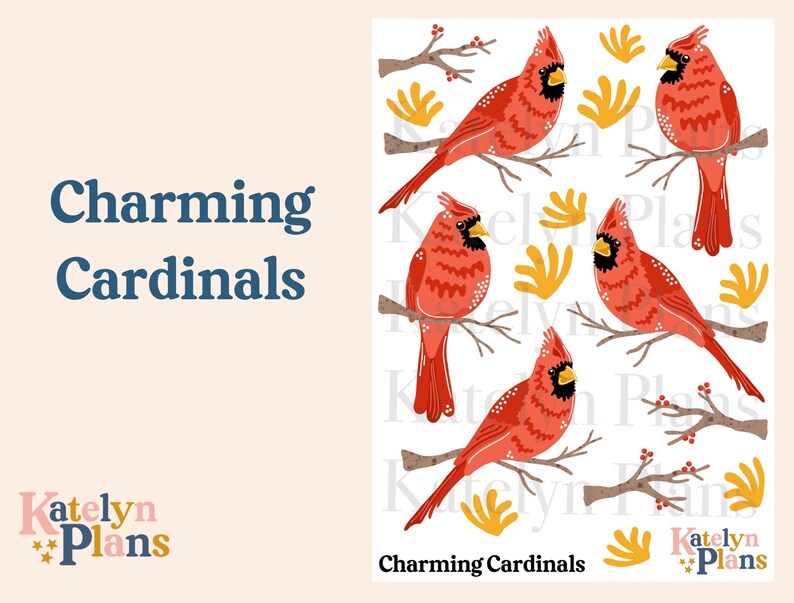 Charming Cardinals Planner Stickers (physical Stickers) 4.75 X 6.5 ...