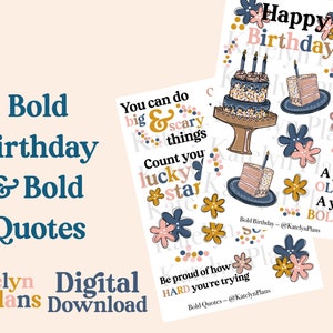 Bold Birthday & Quotes Planner Stickers (Digital Download)