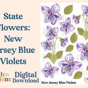 Kwiaty stanowe: New Jersey Blue Violets Naklejki do wydrukowania w formie planera (pobieranie cyfrowe)