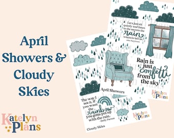 April Showers & Cloudy Skies Planner Stickers (Physical Stickers) 4.75 x 6.5 Inches