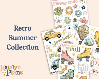 Retro Summer Planner Stickers (Physical Stickers) 4.75 x 6.5 Inches