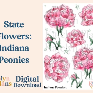 Staatsbloemen: Indiana pioenrozen afdrukbare planner stickers (digitale download)