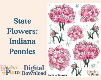 State Flowers: Indiana Peonies Printable Planner Stickers (Digital Download)