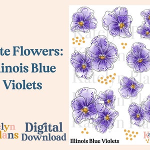 Kwiaty stanowe: Illinois Blue Violets Naklejki do planowania w wersji cyfrowej