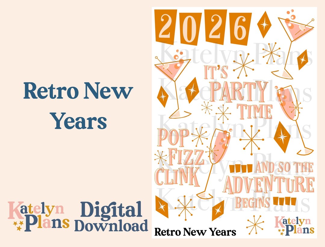 Retro New Years 2026 Printable Planner Stickers (digital Download) - Etsy