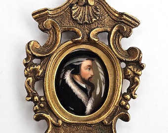 John Calvin, 19th c enamel miniature portrait after Henriette Rath (1773-1856)