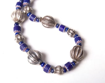 Venetian chevron, lapis and antique Himachal Pradesh beads necklace