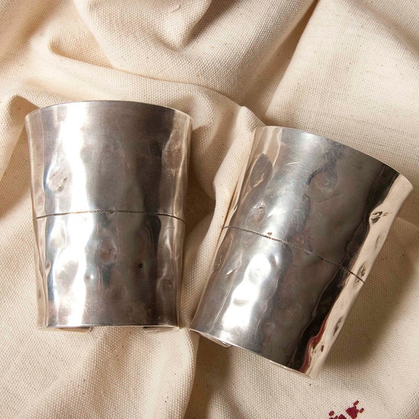 A pair of vintage Indian Rajasthan cuffs in high grade silver