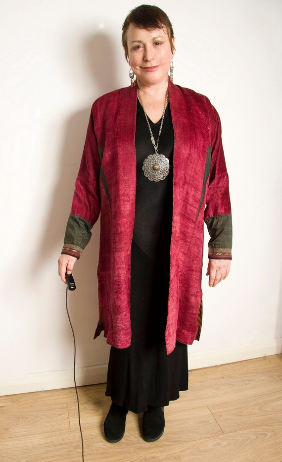 Antique red silk velvet Turkman robe