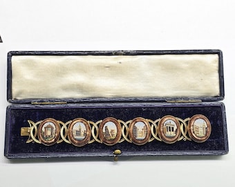 18k antique mosaic bracelet 1870 Italian ruins on sunstone surround.