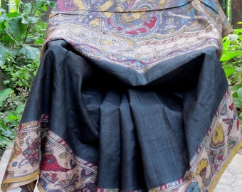 Kalamkari saree hand painted tussar silk sari painted by Gurappa Chetty