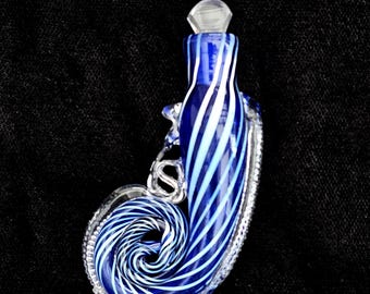 Rare early 19th c Bristol blue and white Nailsea-type glass cornucopia scent bottle c.1840–1860