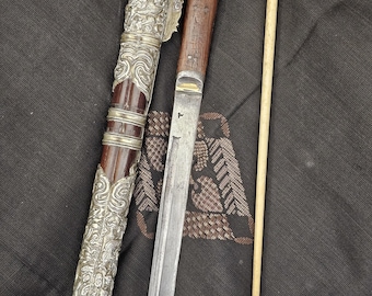 Antique Chinese Manchu eating set knife and chop stick holder.
