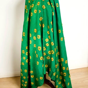 Antique green tie dye dupioni silk hanging Uzbek Central Asian