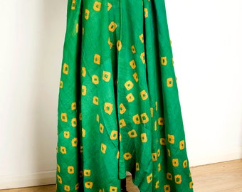 Antique green tie dye dupioni silk hanging Uzbek Central Asian