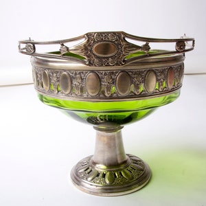 WMF Art Nouveau fruit bowl green glass and silver plate