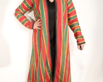 Stunning vintage silk striped Uzbek chapan robe