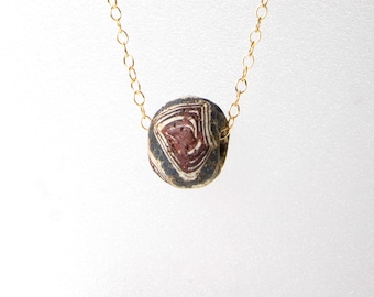 Ancient Islamic folded bead with 14k gold filled chain 17 ins