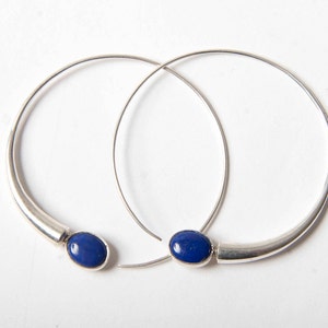 Large  contemporary Tuareg sterling creole earrings - lapis or amethyst or agate stone choice