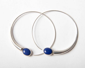 Large  contemporary Tuareg sterling creole earrings - lapis or amethyst or agate stone choice