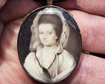 Fine 18th century signed Bogel monochrome portrait miniature lady 1772