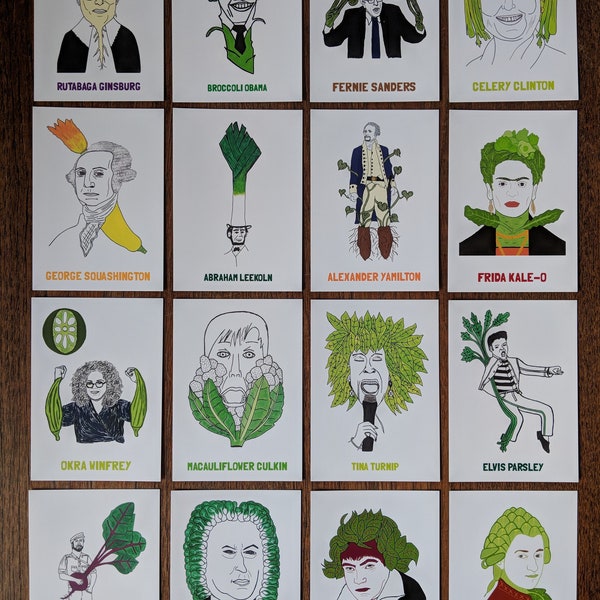 Pack of 10 Vegetable Celebrity Postcards - You-Pick