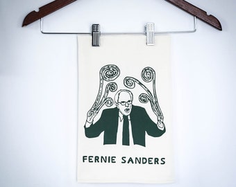 Fernie Sanders Tea Towel - 100% Organic Cotton - Grown & Sewn in USA - Forest Green