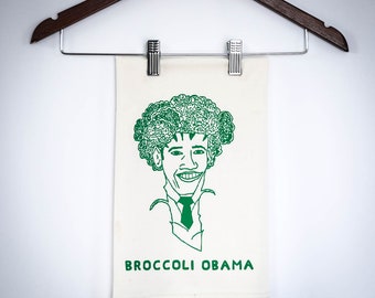 Broccoli Obama Tea Towel - 100% Algodón Orgánico - Cultivado y Cosido en EE.UU. - Verde