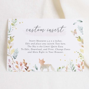 Woodland Baby Shower Custom Card Insert, Forest Baby Shower Insert, Fox Baby Shower Card Télécharger PDF, 36