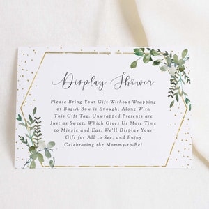 Greenery Display Shower Card Insert, No Wrapping Paper Insert, Printable Gift Tag, Baby Shower Display Card Insert, Greens
