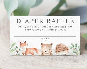 Diaper Raffle Card Insert Animals, Diaper Card Insert, Diaper Shower Raffle Printable PDF, Bring Diapers, Instant Download, Bear