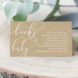 Boekaanvraag babyshower, boekaanvraag kaartinzet, breng een boek mee in plaats van een kaart afdrukbaar, rustiek, boeken voor baby PDF, Kraft