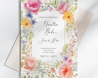 Invitaciones De Boda Elegantes, Con Flores de Primavera, Nuestra Boda Invitaciones Para Boda Digital Espanol, Para Editar, En Espanol
