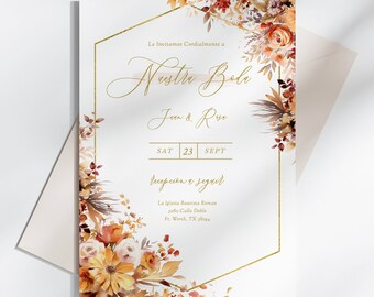 Invitaciones De Boda Digital, Invitacion de Boda Otono, Con Flores De Otono, Nuestra Boda Invitaciones Para Boda Digital Espanol, In Spanisch