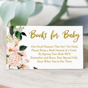 Roze bloemenboek verzoek baby shower meisje bloemen baby shower boek verzoek kaart invoegen afdrukbaar Breng een boek mee in plaats van een kaart, 37