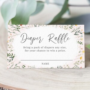 Meisje bloemen luier loterij ticket afdrukbare luier loterij kaart invoegen, breng luiers kaart, luier baby shower kaart PDF-download, 56
