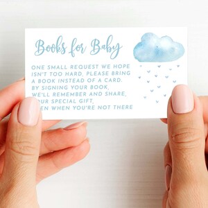 Cloud Book Request Card, Raincloud Baby Shower, Breng Boekenkaart, Boeken voor Baby Printable, Blauw, Jongen, Download, PDF, 95