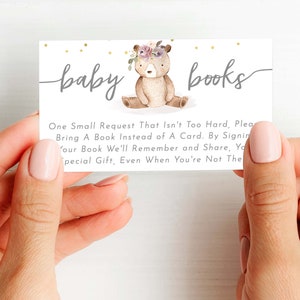 Meisje bosboek aanvraagkaart Baby meisje boek aanvraag kaart invoegen, afdrukbaar Breng een boek mee in plaats van een kaart, boeken voor baby PDF, 44