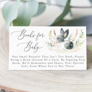 Bunny baby shower invoegen, breng een boek invoegen, breng een boek, boek aanvraagkaarten, Bunny, invoegen, afdrukbare PDF, Instant Download, 34